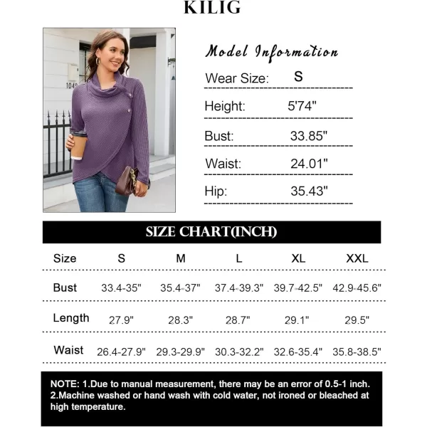 KILIG Womens 2023 Fall Cowl Neck Lightweight Sweaters Long Sleeve Button Tunic Tops Sweatshirts