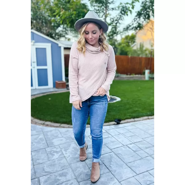 KILIG Womens 2023 Fall Cowl Neck Lightweight Sweaters Long Sleeve Button Tunic Tops Sweatshirts