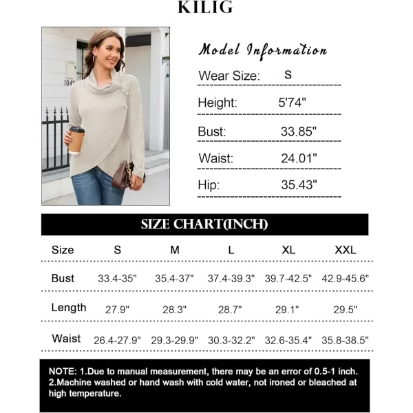 KILIG Womens 2023 Fall Cowl Neck Lightweight Sweaters Long Sleeve Button Tunic Tops Sweatshirts