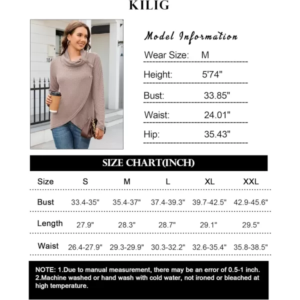 KILIG Womens 2023 Fall Cowl Neck Lightweight Sweaters Long Sleeve Button Tunic Tops Sweatshirts