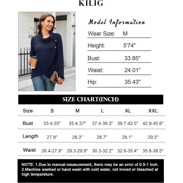KILIG Womens 2023 Fall Cowl Neck Lightweight Sweaters Long Sleeve Button Tunic Tops Sweatshirts