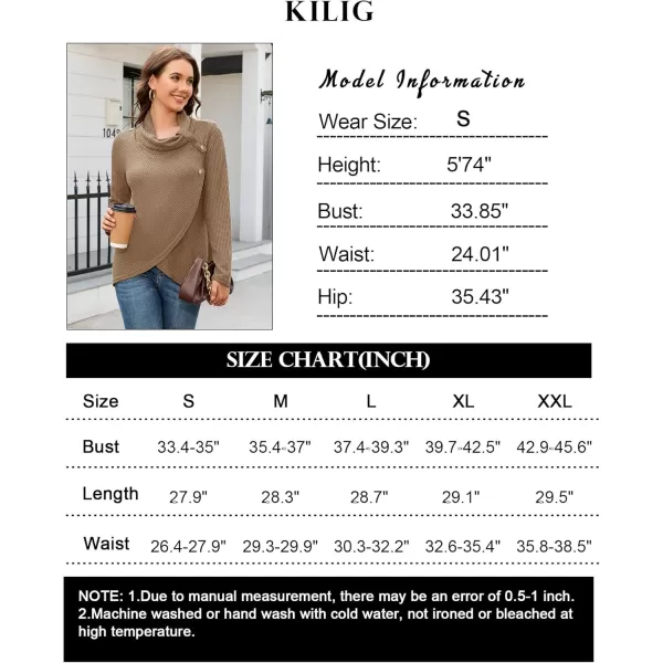 KILIG Womens 2023 Fall Cowl Neck Lightweight Sweaters Long Sleeve Button Tunic Tops Sweatshirts