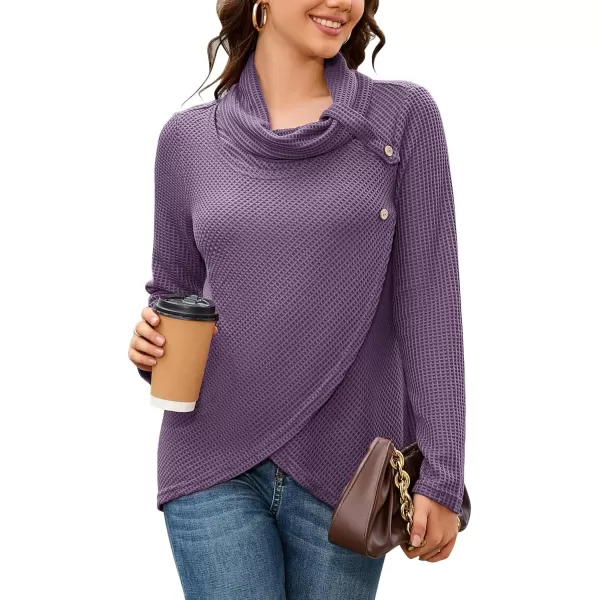 KILIG Womens 2023 Fall Cowl Neck Lightweight Sweaters Long Sleeve Button Tunic Tops Sweatshirts