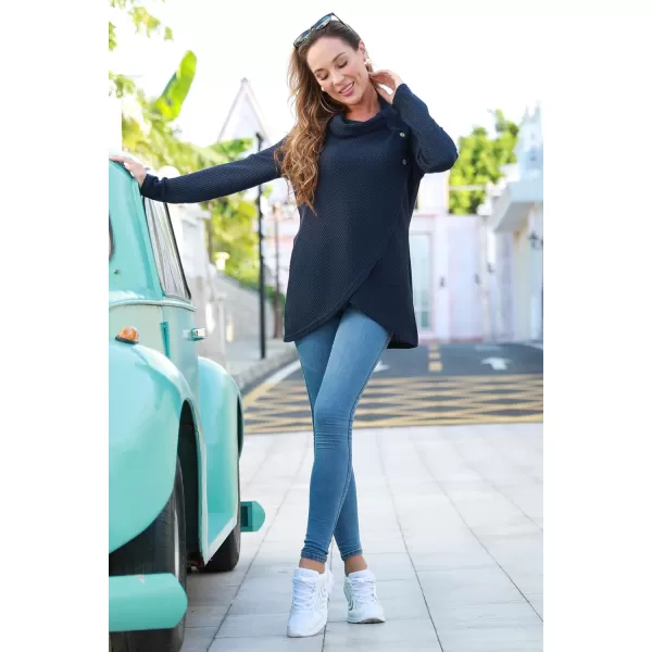 KILIG Womens 2023 Fall Cowl Neck Lightweight Sweaters Long Sleeve Button Tunic Tops Sweatshirts