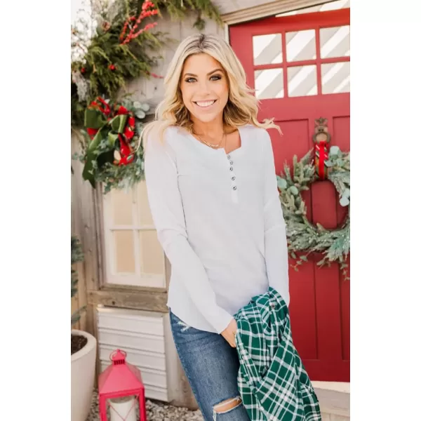 KILIG Womens 2024 Long Sleeve V-Neck Button Loose Casual Henley Tunic Tops T Shirt Fashion