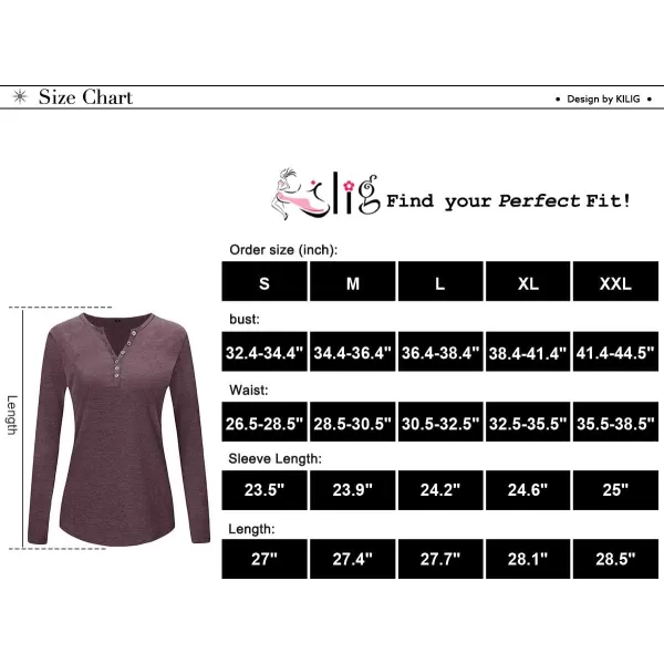 KILIG Womens 2024 Long Sleeve V-Neck Button Loose Casual Henley Tunic Tops T Shirt Fashion