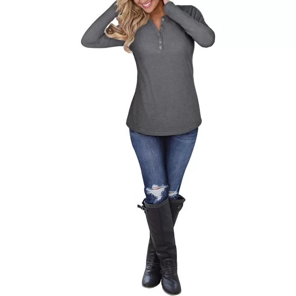 KILIG Womens 2024 Long Sleeve V-Neck Button Loose Casual Henley Tunic Tops T Shirt Fashion