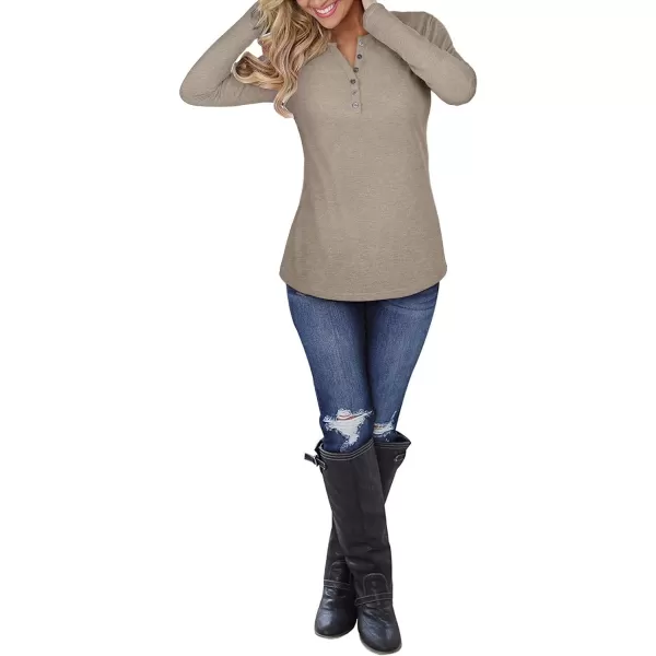 KILIG Womens 2024 Long Sleeve V-Neck Button Loose Casual Henley Tunic Tops T Shirt Fashion