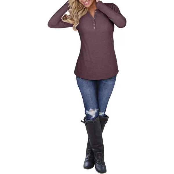 KILIG Womens 2024 Long Sleeve V-Neck Button Loose Casual Henley Tunic Tops T Shirt Fashion