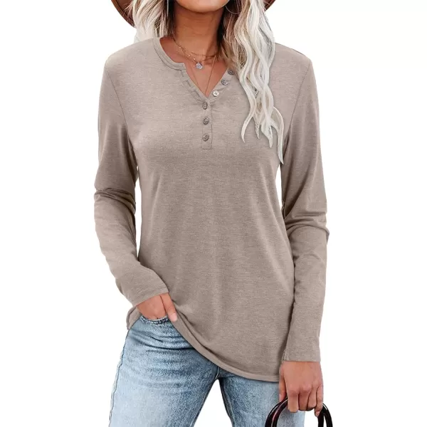KILIG Womens 2024 Long Sleeve V-Neck Button Loose Casual Henley Tunic Tops T Shirt Fashion
