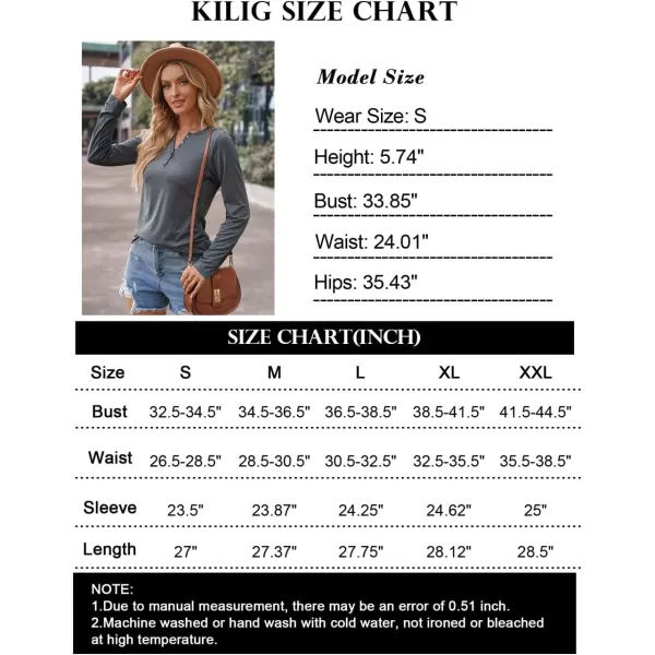 KILIG Womens 2024 Long Sleeve V-Neck Button Loose Casual Henley Tunic Tops T Shirt Fashion