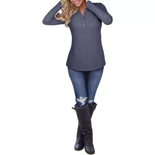 KILIG Womens 2024 Long Sleeve V-Neck Button Loose Casual Henley Tunic Tops T Shirt Fashion