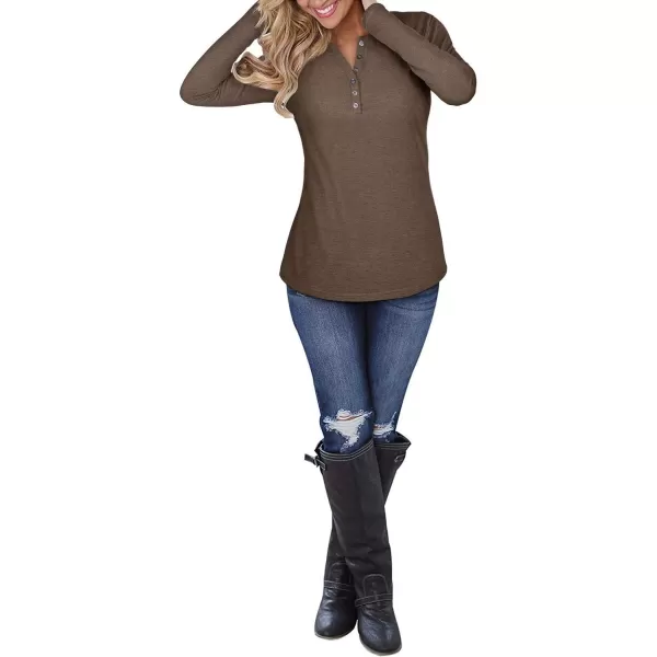 KILIG Womens 2024 Long Sleeve V-Neck Button Loose Casual Henley Tunic Tops T Shirt Fashion