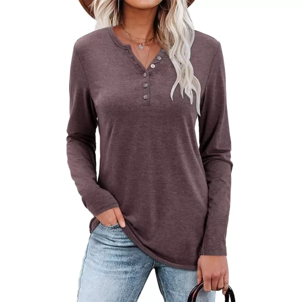 KILIG Womens 2024 Long Sleeve V-Neck Button Loose Casual Henley Tunic Tops T Shirt Fashion