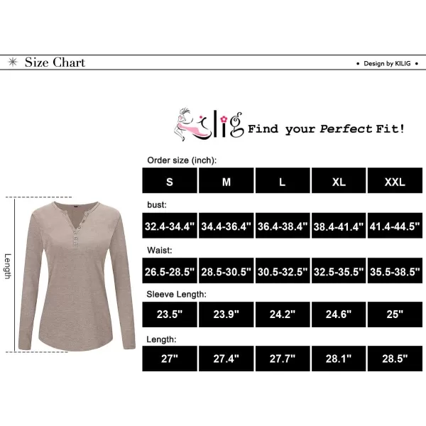 KILIG Womens 2024 Long Sleeve V-Neck Button Loose Casual Henley Tunic Tops T Shirt Fashion