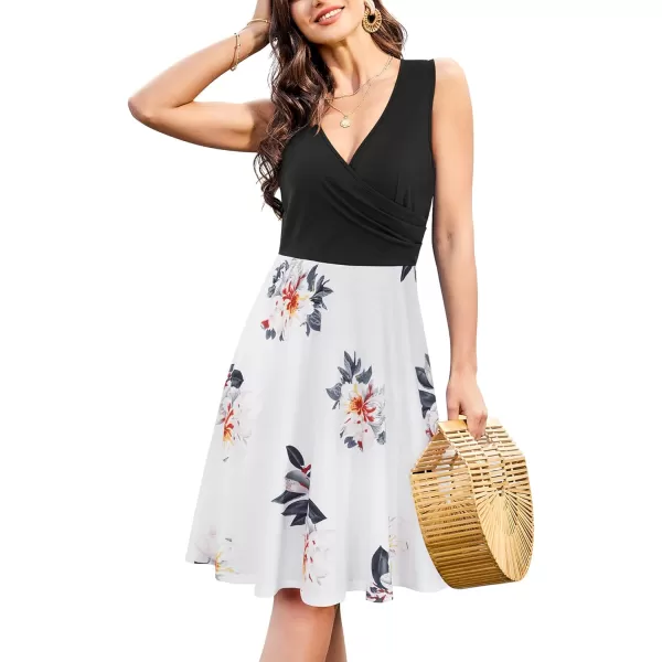KILIG Women's Casual V Neck Floral Sundresses Aline Sleeveless Midi Summer Dress with Pocket