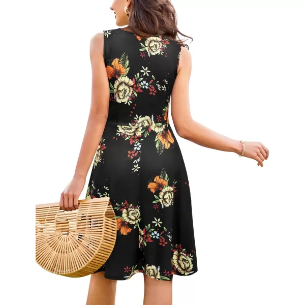 KILIG Women's Casual V Neck Floral Sundresses Aline Sleeveless Midi Summer Dress with Pocket