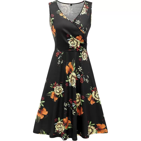 KILIG Women's Casual V Neck Floral Sundresses Aline Sleeveless Midi Summer Dress with Pocket