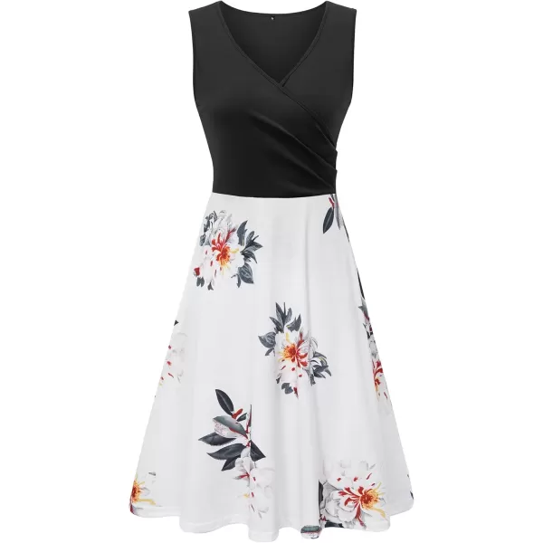 KILIG Women's Casual V Neck Floral Sundresses Aline Sleeveless Midi Summer Dress with Pocket