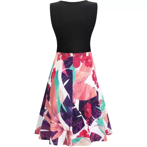 KILIG Women's Casual V Neck Floral Sundresses Aline Sleeveless Midi Summer Dress with Pocket