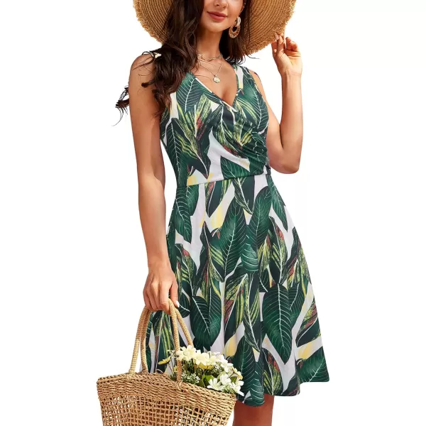 KILIG Women's Casual V Neck Floral Sundresses Aline Sleeveless Midi Summer Dress with Pocket