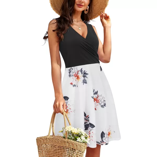 KILIG Women's Casual V Neck Floral Sundresses Aline Sleeveless Midi Summer Dress with Pocket
