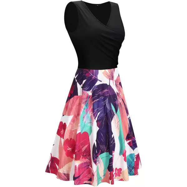 KILIG Women's Casual V Neck Floral Sundresses Aline Sleeveless Midi Summer Dress with Pocket