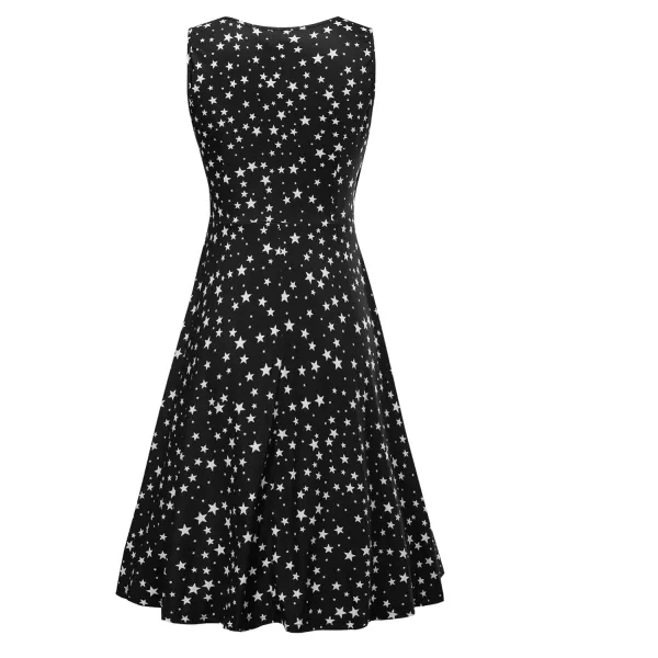 KILIG Women's Casual V Neck Floral Sundresses Aline Sleeveless Midi Summer Dress with Pocket