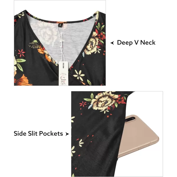 KILIG Women's Casual V Neck Floral Sundresses Aline Sleeveless Midi Summer Dress with Pocket