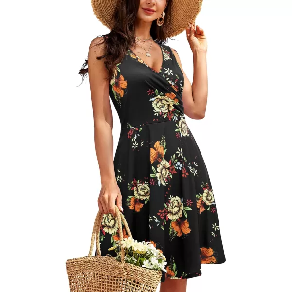 KILIG Women's Casual V Neck Floral Sundresses Aline Sleeveless Midi Summer Dress with Pocket