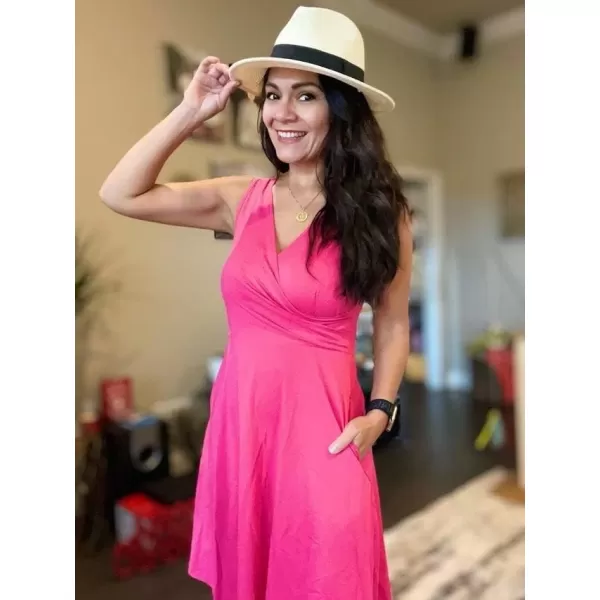 KILIG Women's Casual V Neck Floral Sundresses Aline Sleeveless Midi Summer Dress with Pocket