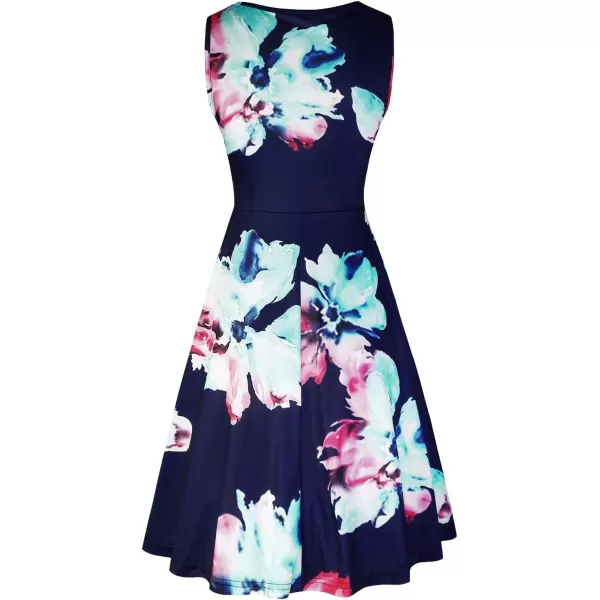 KILIG Women's Casual V Neck Floral Sundresses Aline Sleeveless Midi Summer Dress with Pocket