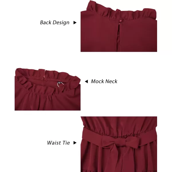 KILIG Women's Long Sleeve Ruffle Mock Neck Casual Short Mini Swing Dress with Belt