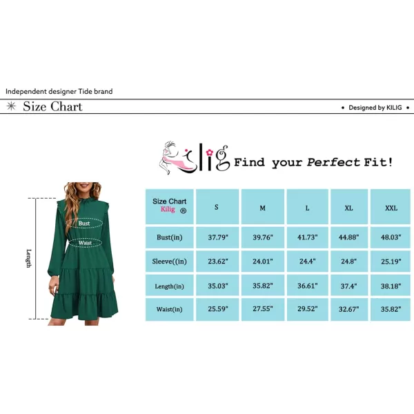 KILIG Women's Long Sleeve Ruffle Mock Neck Casual Short Mini Swing Dress with Belt