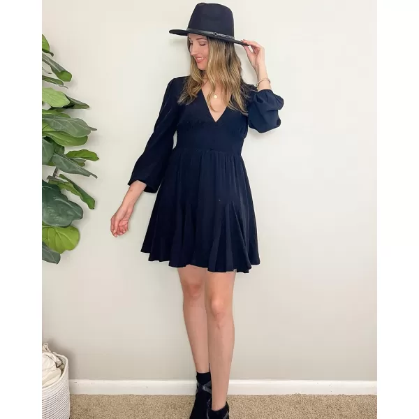 KILIG Women's Long Sleeve Ruffle Mock Neck Casual Short Mini Swing Dress with Belt