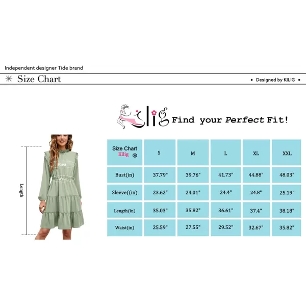 KILIG Women's Long Sleeve Ruffle Mock Neck Casual Short Mini Swing Dress with Belt