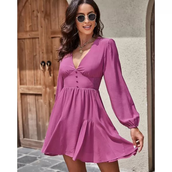 KILIG Women's Long Sleeve Ruffle Mock Neck Casual Short Mini Swing Dress with Belt