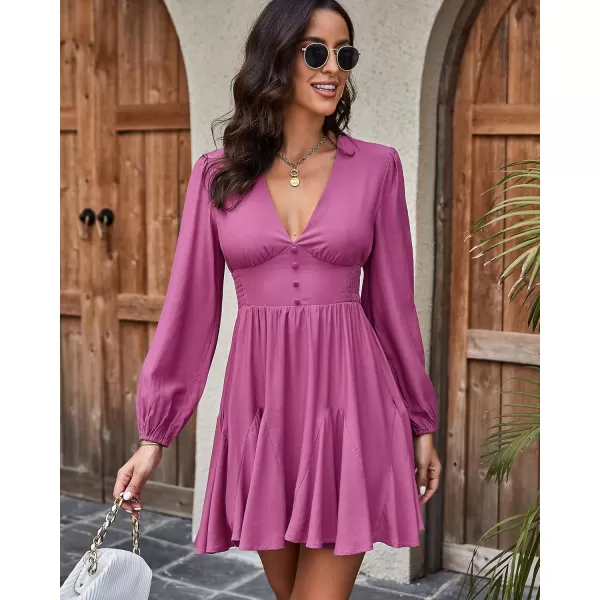 KILIG Women's Long Sleeve Ruffle Mock Neck Casual Short Mini Swing Dress with Belt
