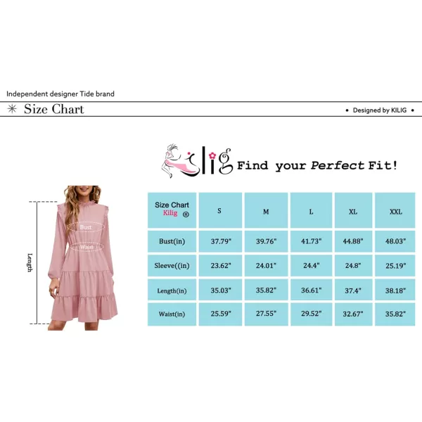 KILIG Women's Long Sleeve Ruffle Mock Neck Casual Short Mini Swing Dress with Belt