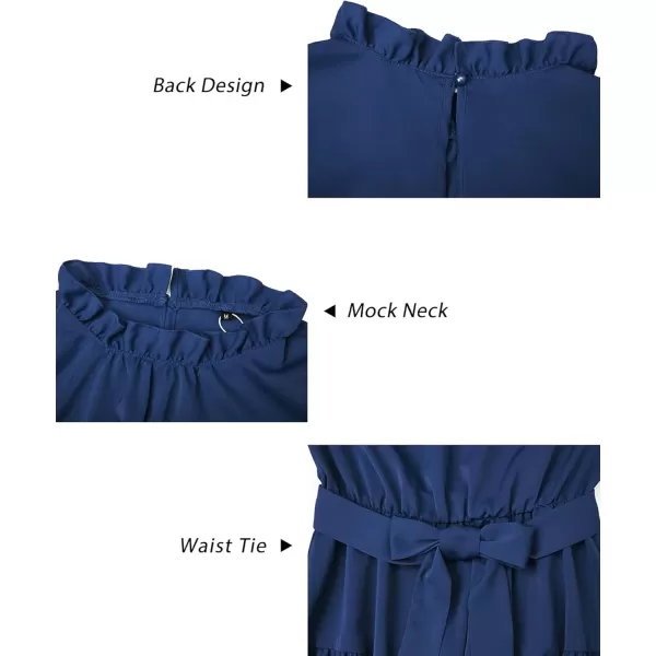 KILIG Women's Long Sleeve Ruffle Mock Neck Casual Short Mini Swing Dress with Belt