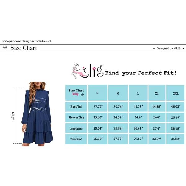 KILIG Women's Long Sleeve Ruffle Mock Neck Casual Short Mini Swing Dress with Belt
