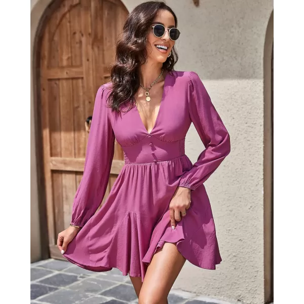 KILIG Women's Long Sleeve Ruffle Mock Neck Casual Short Mini Swing Dress with Belt