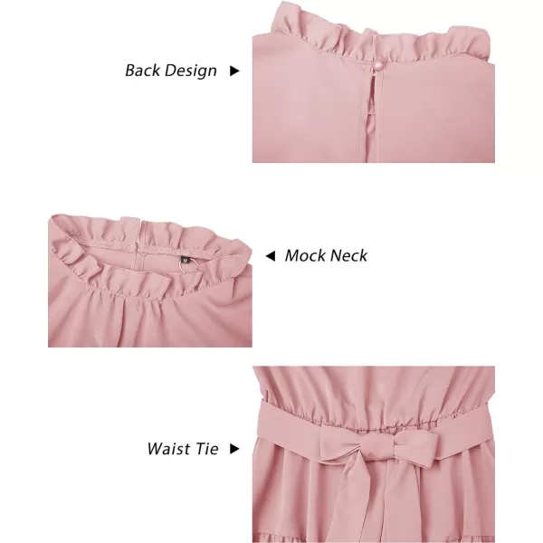 KILIG Women's Long Sleeve Ruffle Mock Neck Casual Short Mini Swing Dress with Belt