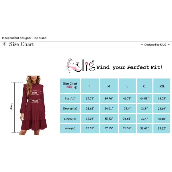 KILIG Women's Long Sleeve Ruffle Mock Neck Casual Short Mini Swing Dress with Belt