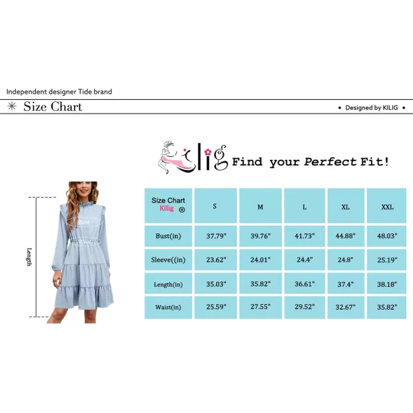 KILIG Women's Long Sleeve Ruffle Mock Neck Casual Short Mini Swing Dress with Belt