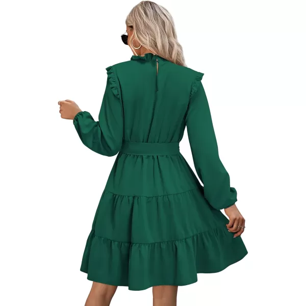 KILIG Women's Long Sleeve Ruffle Mock Neck Casual Short Mini Swing Dress with Belt