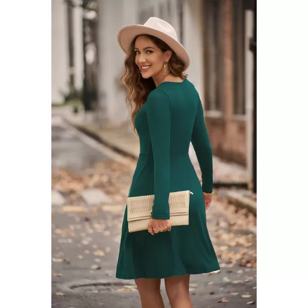 KILIG Womens Long Sleeve Winter Dress Casual Knee Length V Neck Ribbed Fall Dresses