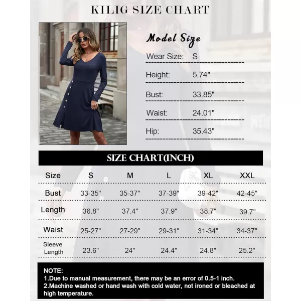 KILIG Womens Long Sleeve Winter Dress Casual Knee Length V Neck Ribbed Fall Dresses