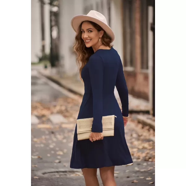 KILIG Womens Long Sleeve Winter Dress Casual Knee Length V Neck Ribbed Fall Dresses