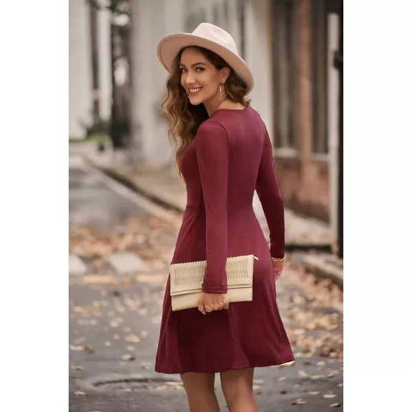 KILIG Womens Long Sleeve Winter Dress Casual Knee Length V Neck Ribbed Fall Dresses